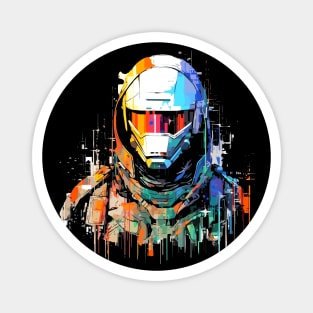 Man With Helmet Video Game Character Futuristic Warrior Portrait  Abstract Magnet